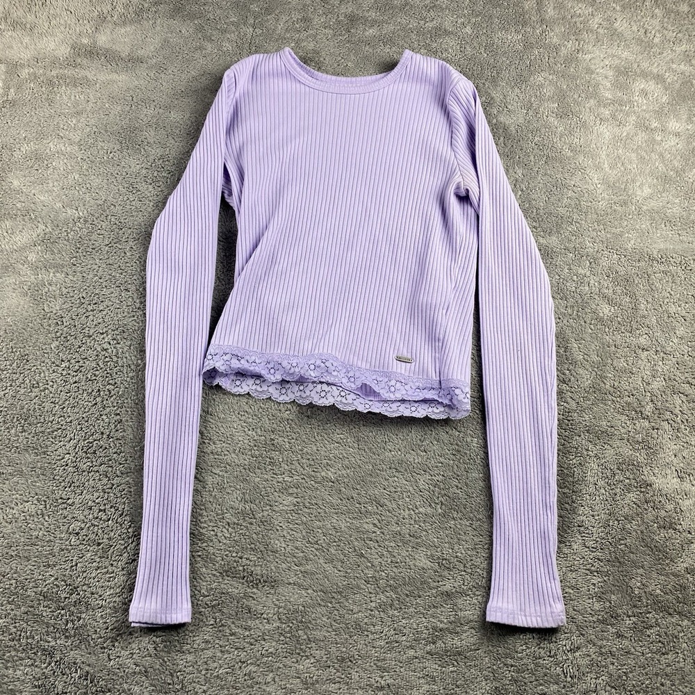 Hollister Waffle Shirt Womens Small Purple Flowers Long Sleeve Top